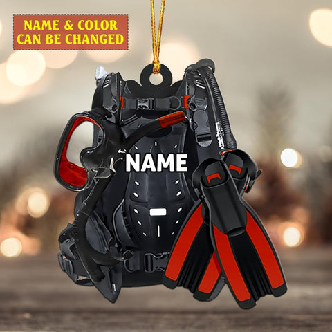 Royalbro Personalized Scuba Diving Ornament, Scuba Diver Ornament, Scuba Diver Christmas Ornament, Gift for Diver, Scuba Dive Gift, Diving Vest Custom Christmas Ornament (SD 3)