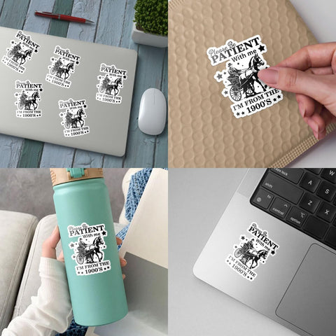 3 Pcs Please Be Patient with Me I'm from The 1900s Sticker, Cowboys Millennials Trendy Funny Sarcastic Stickers - Vinyl Stickers for Water Bottles Laptop Car Hard Hat Window Helmet 3 Inches