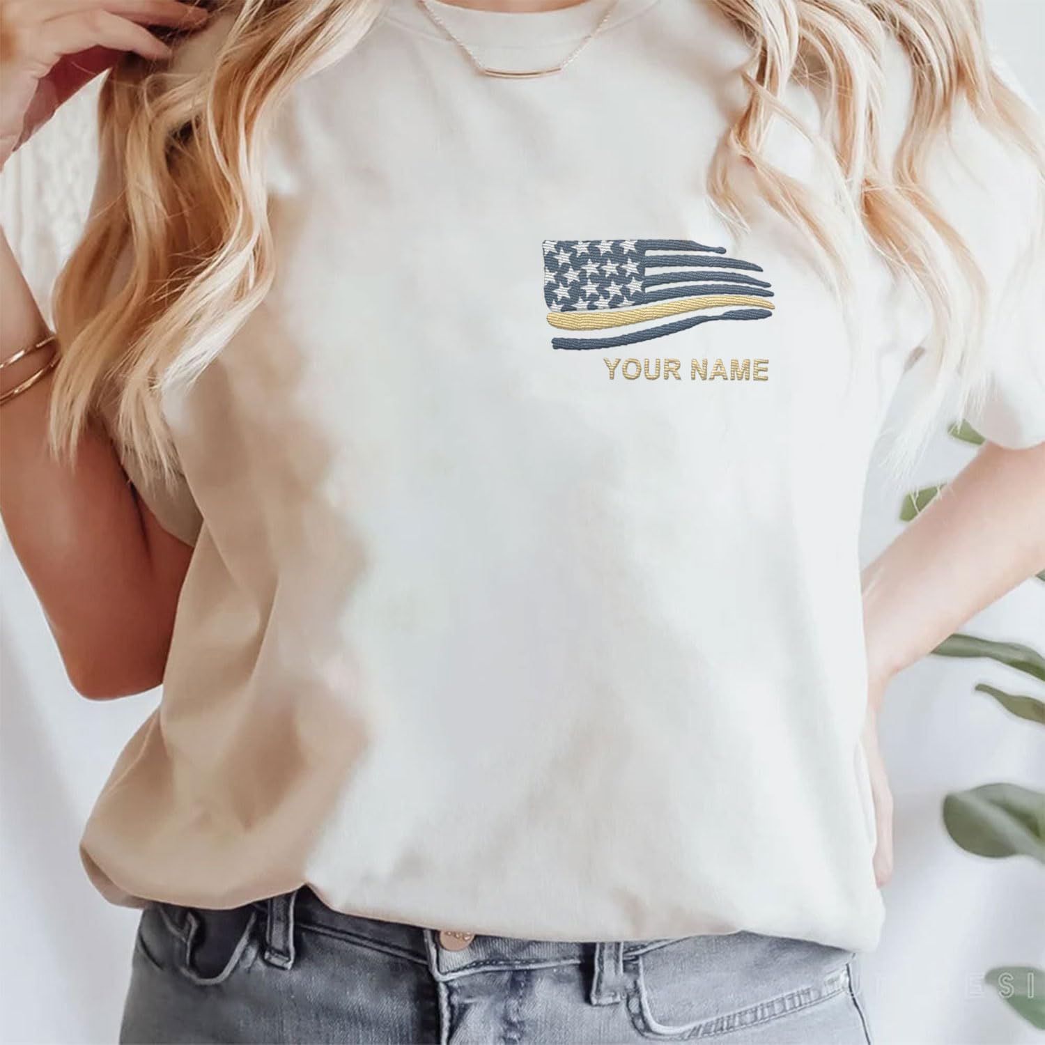 Intenprints Personalized Embroidered Dispatcher Shirt 911 Emergency Services Sweatshirt Thin Gold Line Flag Dispatcher Shirt