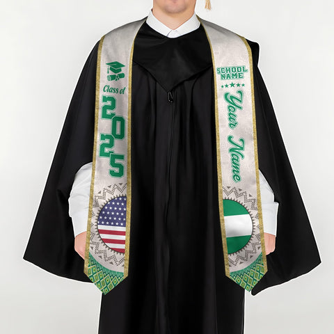 Pretyprints Custom Nigerian Graduation Sash, Nigeria Graduation Stole Customize, Nigerian American Flag Graduation Sash 2025