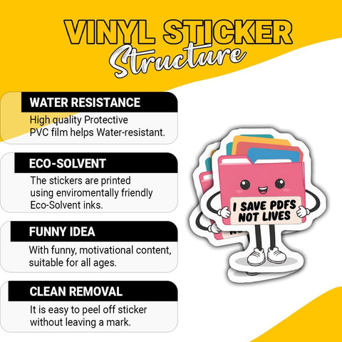 3PCS I Save PDFs Not Lives Funny 3" Sticker, Work Office Quotes Humor Design, Die Cut Waterproof Vinyl Decal for Laptop, Water Bottle, Tumbler, Phone, Window, Notebook
