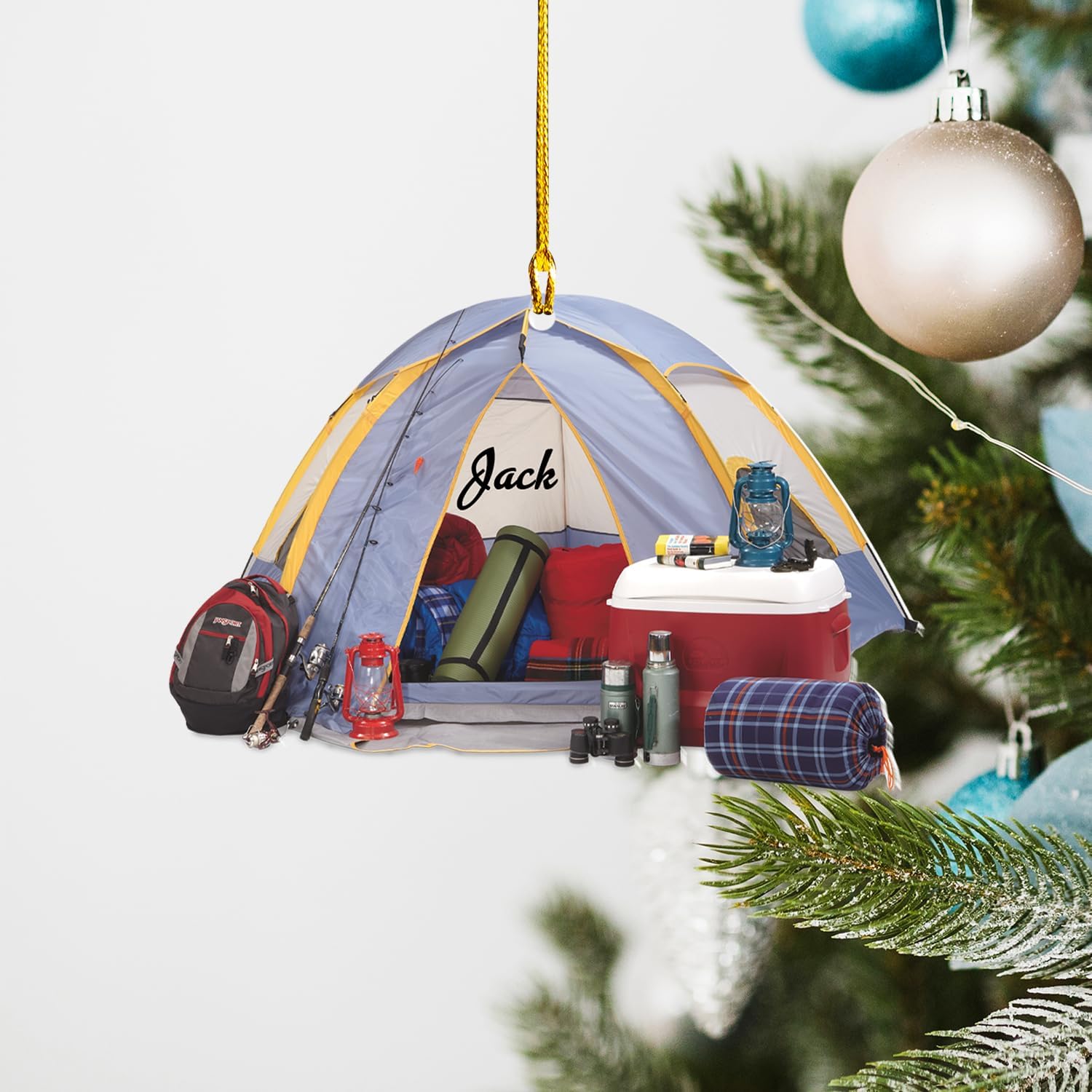 RoyalBro Personalized Camper Ornament Custom Camping Ornament, Tent Ornament RV Camping Ornament, Happy Gifts for Camping Lovers, Travel Camping Backpacked Hanging Ornament (CP 11)