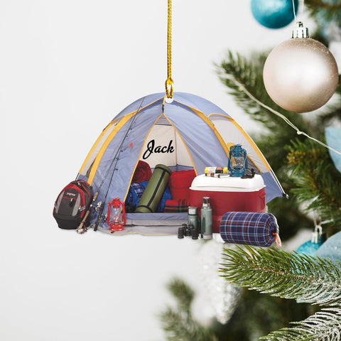 RoyalBro Personalized Camper Ornament Custom Camping Ornament, Tent Ornament RV Camping Ornament, Happy Gifts for Camping Lovers, Travel Camping Backpacked Hanging Ornament (CP 11)