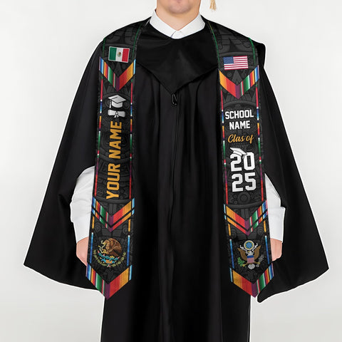 Custom Mexican Graduation Sash, Mexico Graduation Stole Customize Photo, Mexican American Flag Graduation Sash 2025
