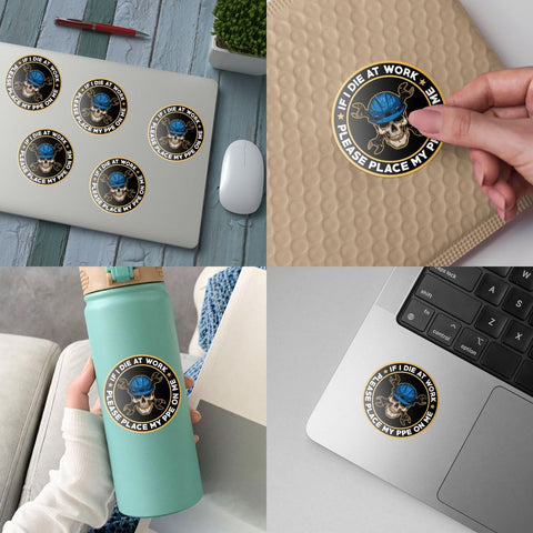3PCS If I Die at Work Please Place My PPE On Me Hard Hat 3" Sticker - Funny Skull Electrician Sticker, Electrical Engineer Vinyl Decal, Waterproof 3 Inch for Water Bottle, Phone