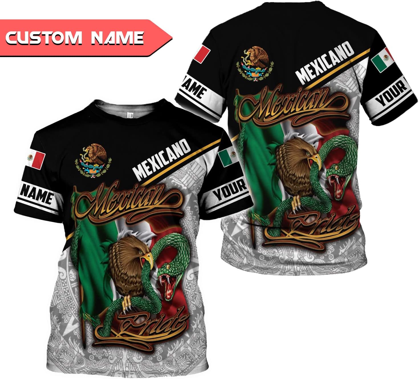 Personalized Name Mexican Shirts for Men 3D Customized Mexico Shirts for Men, Mexico Shirts for Women Mexico Shirt (US, Alpha, Small, Regular, Regular, Multi 3)