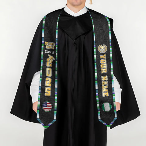 Pretyprints Custom Nigerian Graduation Sash, Nigeria Graduation Stole Customize, Nigerian American Flag Graduation Sash 2025