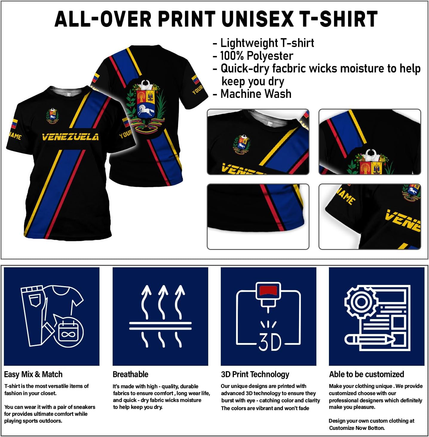 Royal Fight Personalized Coat of Arms Shirt with Venezuela Flag - Pride Shirts for Men & Women