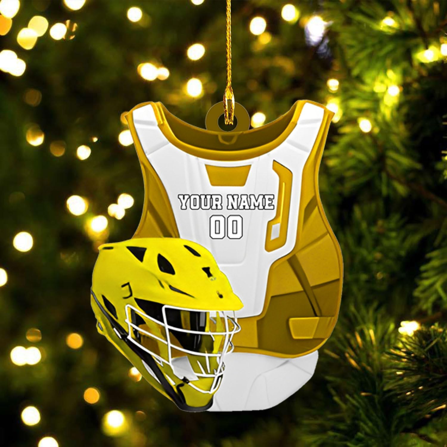 HomeDesign Personalized Lacrosse Ornament, Lacrosse Amor Shape Flat Ornament, Lacrosse Helmet Ornaments, Gifts for Lacrosse Lovers, Lacrosse Players, Lacrosse Christmas Ornament (LA 6)