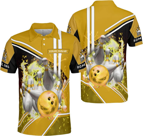Ligthuy Personalized Name Bowling Polo Shirts 3D for Men and Women, Bowling Shirt, Bowling Shirts for Men Team Bowling Shirt