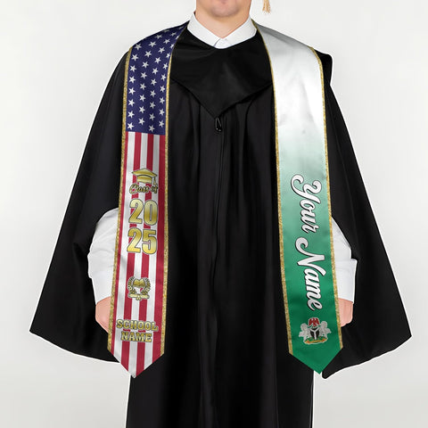 Pretyprints Custom Nigerian Graduation Sash, Nigeria Graduation Stole Customize, Nigerian American Flag Graduation Sash 2025