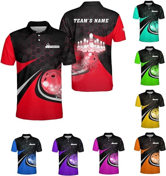 Mostprints Personalized Name Bowling Polo Shirts 3D for Men and Women, Bowling Shirt, Bowling Team T-Shirt