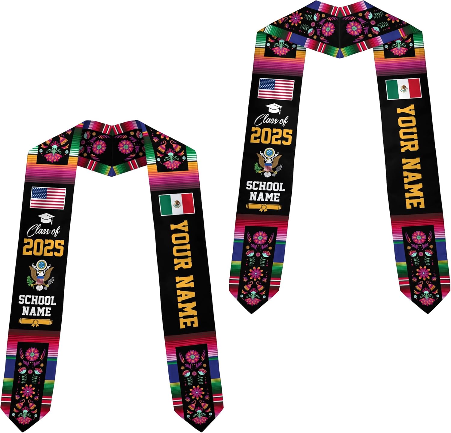 Custom Mexican Graduation Sash, Mexico Graduation Stole Customize Photo, Mexican American Flag Graduation Sash 2025