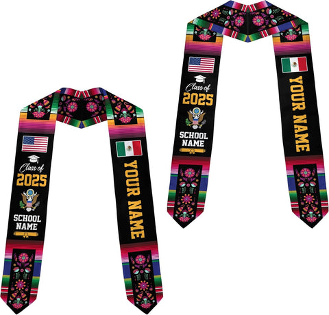 Custom Mexican Graduation Sash, Mexico Graduation Stole Customize Photo, Mexican American Flag Graduation Sash 2025