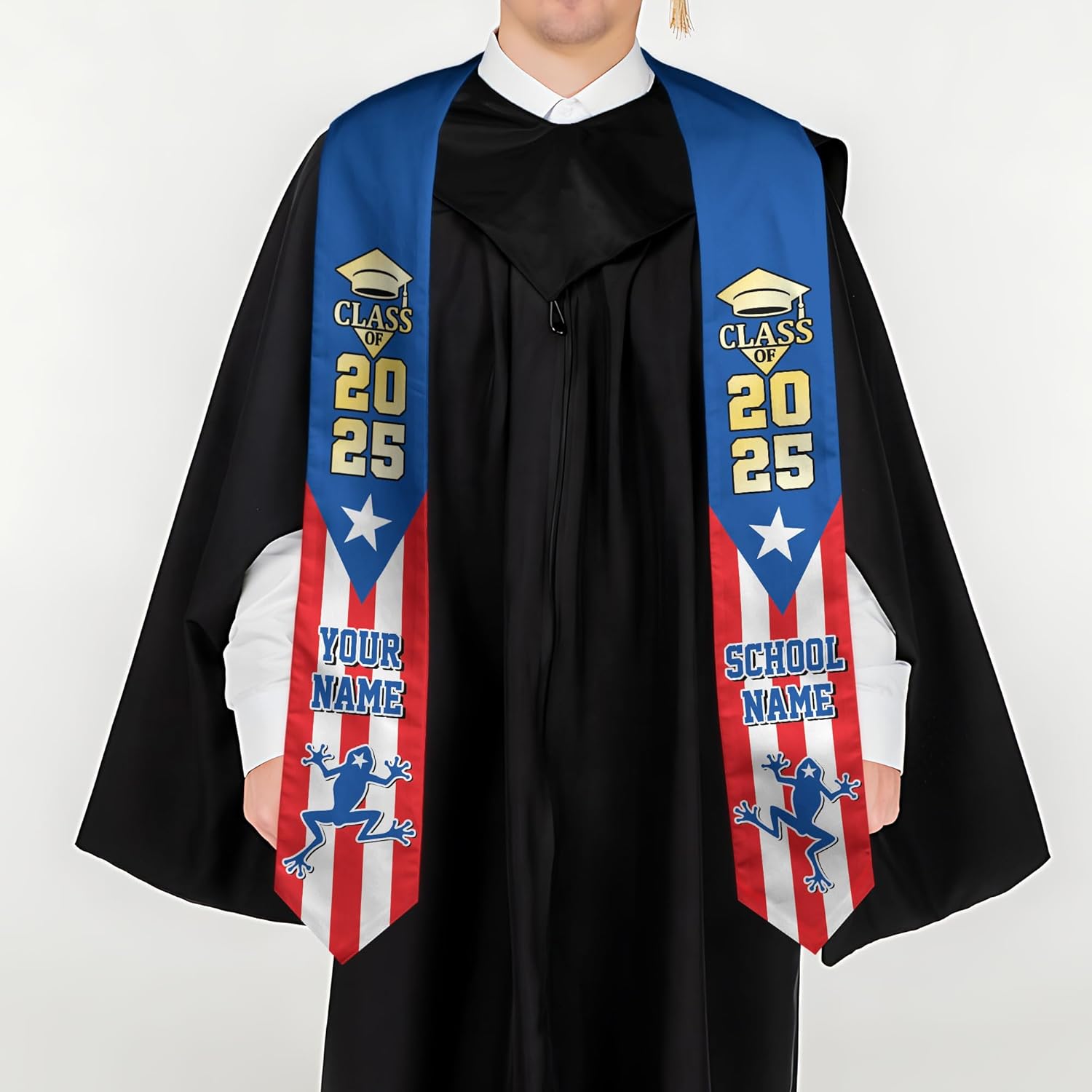 Personalized Puerto Rican Graduation Stole, Puerto Rican Graduation Sash 2025, Puerto Rico Graduation Sash