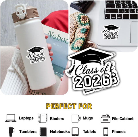 3Pcs Class of 2026 Graduation Sticker 3inches, Senior 2026 Graduation Sticker High School College Gift for Notebook Scrapbook Class of 2026 Stickers for Laptop Water Bottle Phone Case