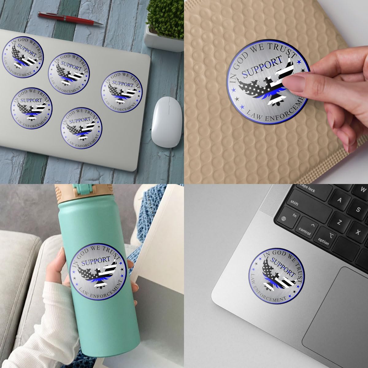(3Pcs) in God We Trust, Law Inforcement Eagle Thin Blue Line Sticker, Police Badge Sticker, USA Police My Hero Sticker - Stickers for Laptop Water Bottle Phone Car Window Helmet 3" (PL 1)