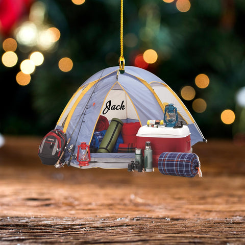 RoyalBro Personalized Camper Ornament Custom Camping Ornament, Tent Ornament RV Camping Ornament, Happy Gifts for Camping Lovers, Travel Camping Backpacked Hanging Ornament (CP 11)