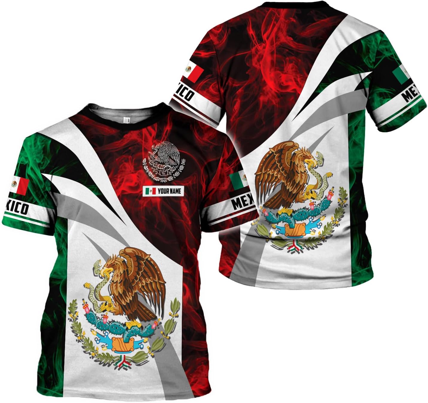 HomeDesign Custom Mexico Shirts Personalized Name Mexican 3D Flag Shirt for Men Women Aztec Unisex US Eagle Pride Camisas