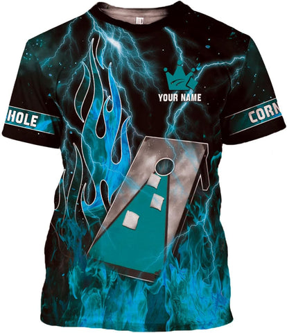 MoonArt Personalized Cornhole Shirts 3D Over Print for Men & Women, Funny Cornhole Player Toss Sports T-Shirt for Team