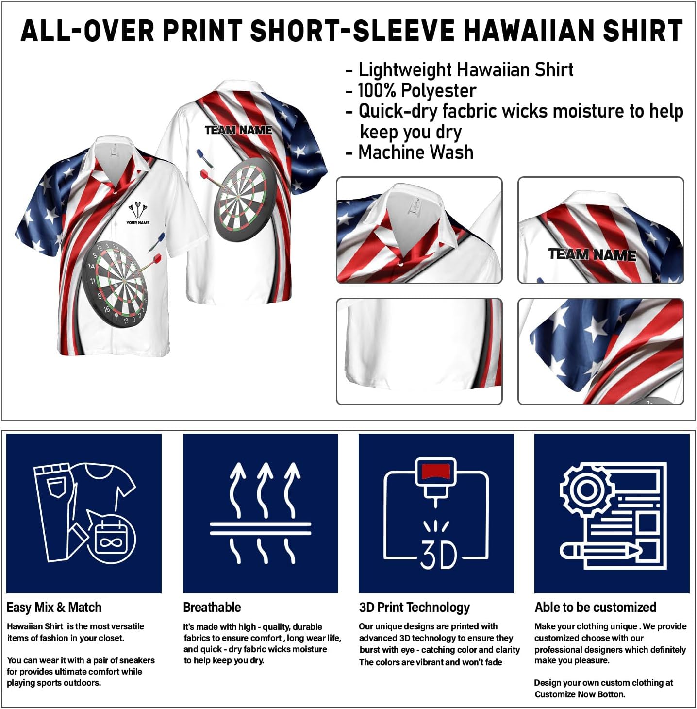 Generic Personalized Dart Hawai Shirt - Men's Unisex-Adults Hawaiian Dart Team League Hawaiian Shirt - Short Sleeve Button Down - Multi, Large