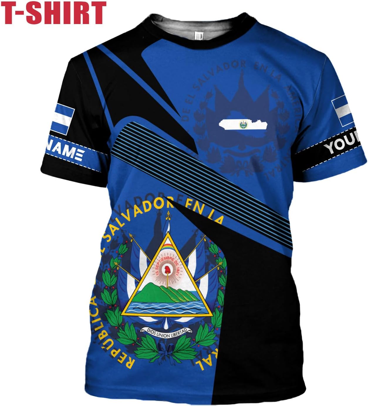 Ligthuy Personalized Name El Salvador Shirt 3D, El Salvador Flag Shirt for Men Women, Unisex T-Shirts S-5XL