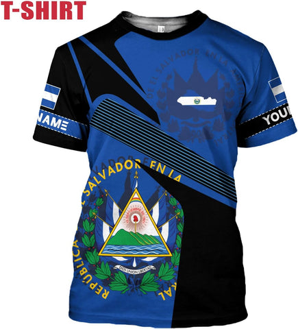 Ligthuy Personalized Name El Salvador Shirt 3D, El Salvador Flag Shirt for Men Women, Unisex T-Shirts S-5XL