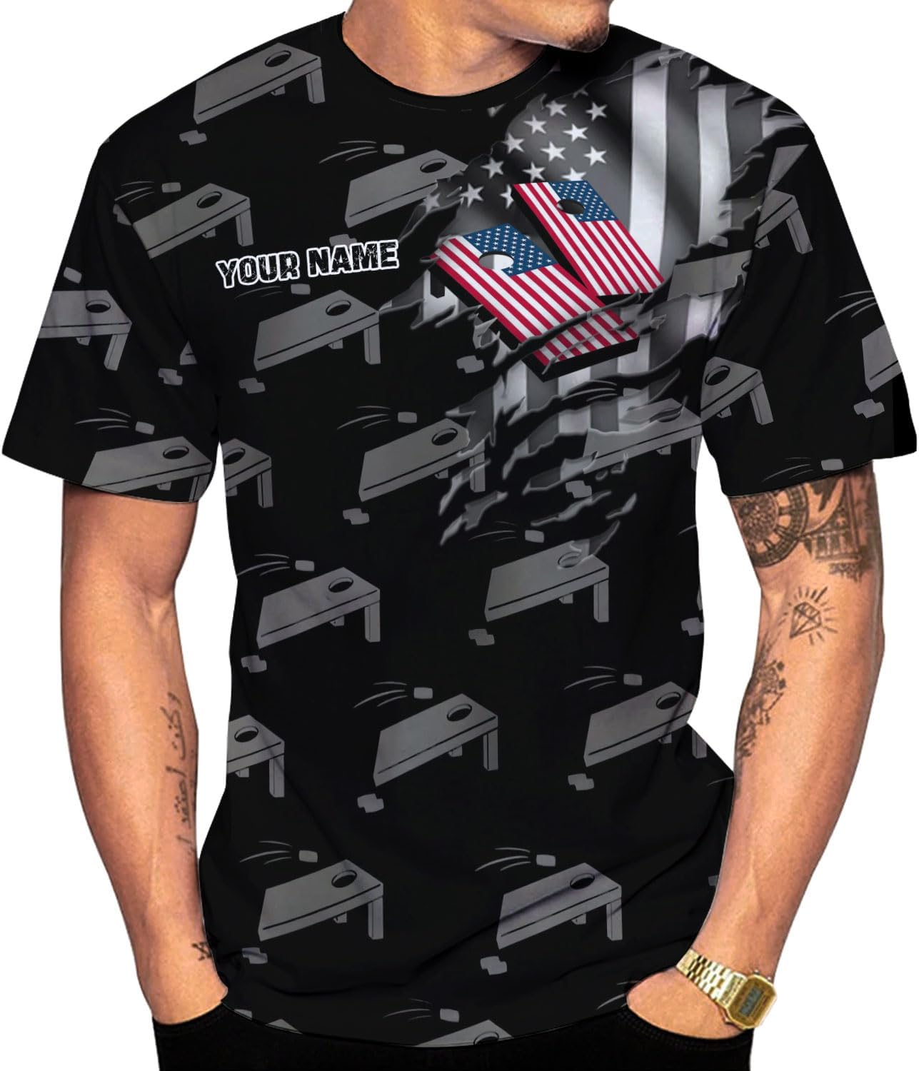 Custom 3D Cornhole T-Shirt Personalized Cornhole Team Uniform Gift for Men & Women Toss Game Board Bag Apparel
