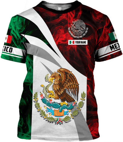 HomeDesign Custom Mexico Shirts Personalized Name Mexican 3D Flag Shirt for Men Women Aztec Unisex US Eagle Pride Camisas