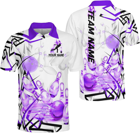 Mostprints Personalized Name Bowling Polo Shirts 3D for Men and Women, Bowling shirt, Bowling Shirts for Men Team Bowling Shirt