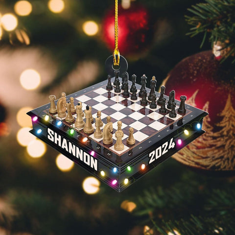 Mostefy Personalized Chess Ornament 2024, Chess Christmas Ornament, Name Chess Board Ornaments,Custom Ornament for Chess Player, King and Queen Chess Ornament (Style 6)