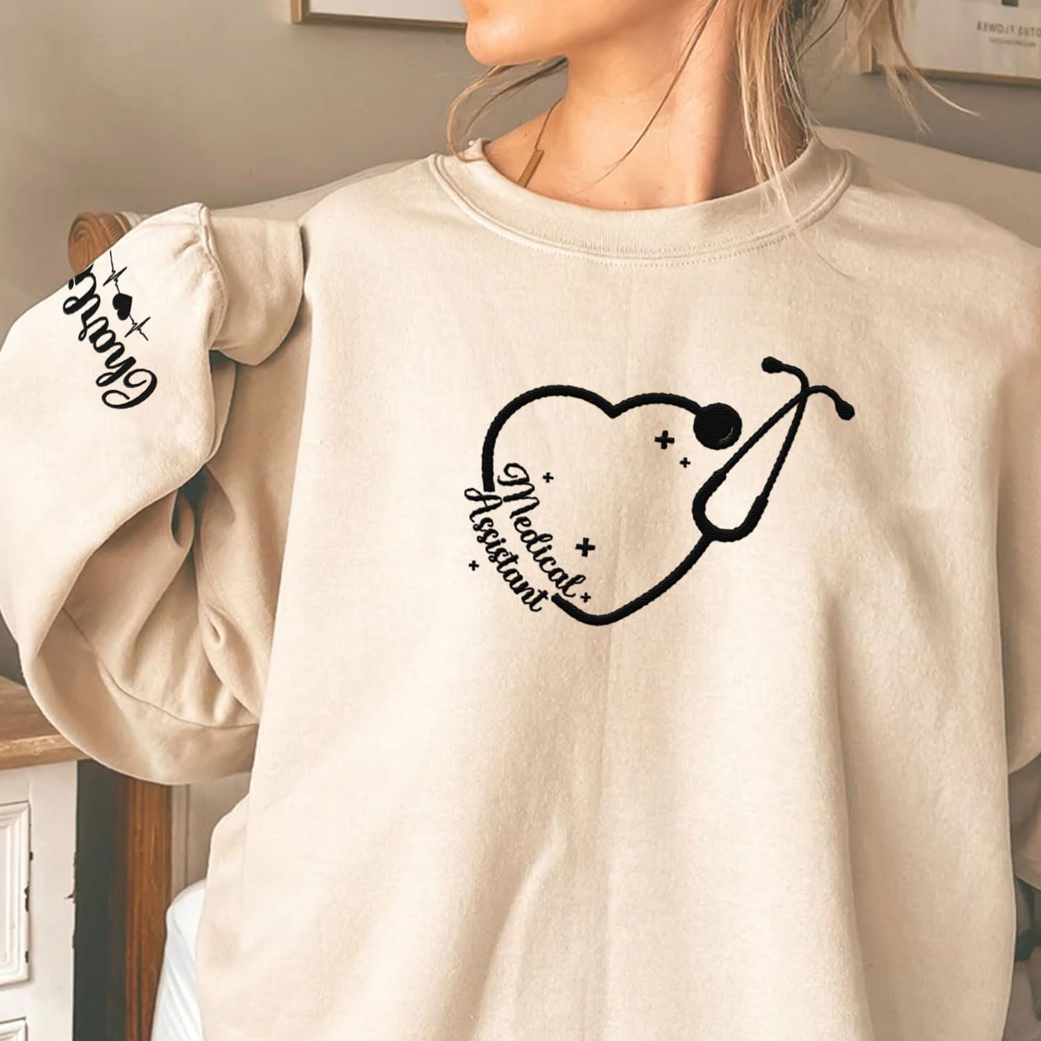 Custom Medical Assistant Embroidered Sweatshirt for Women, MA Nurse Crewneck, Medical Assistant Shirts Gift for Nurse