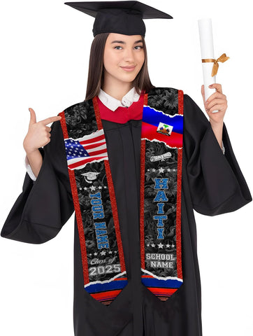 Pretyprints Haitians Graduation Sash, Haiti Graduation Stole Custom, Personalized Haitians American Flag Graduation Sash 2025