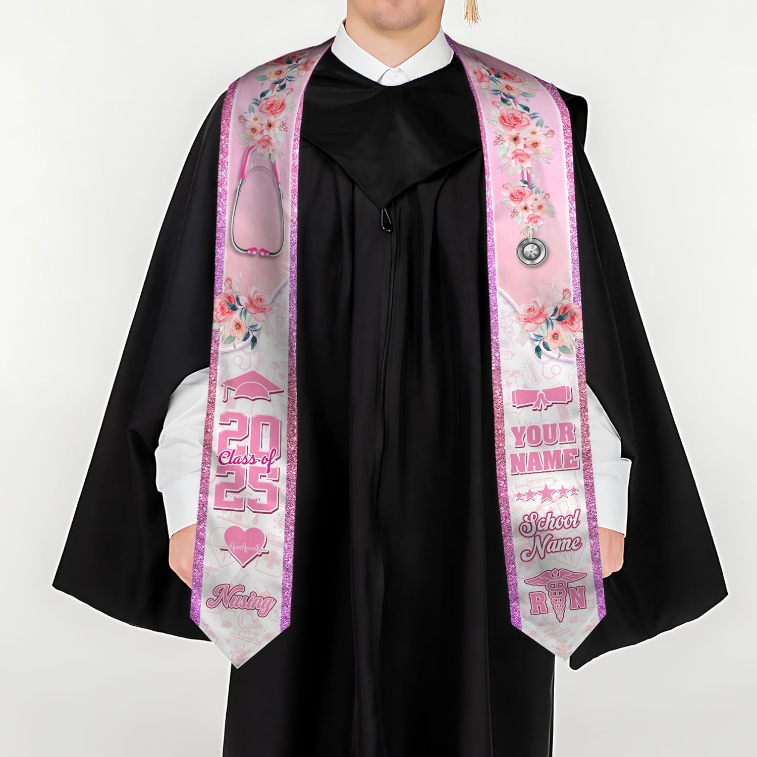 Pretyprints Custom Nurse Sash Graduation, RN Graduation Stole Gifts for Friends Nursing Student Senior Class Of 2025