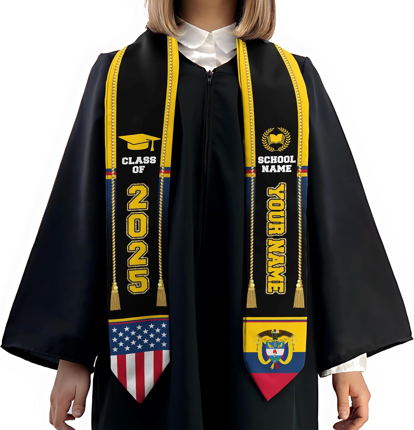 Pretyprints Colombians Graduation Sash, Custom Colombians American Flag Graduation Sash 2025, Colombia Graduation Stole
