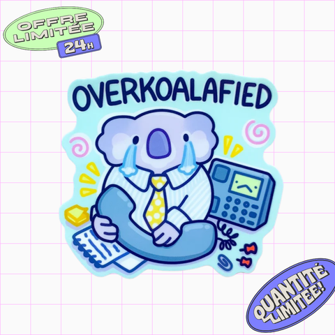 Overqualified Sticker Funny Koala Business Office Humor Corporate Job Design for Laptop, Water Bottle