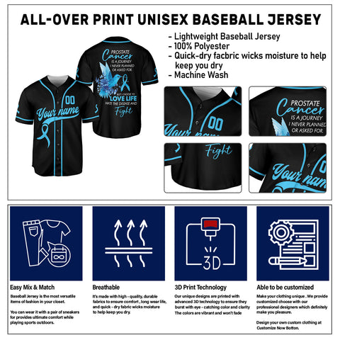 Personalized Name Number Prostate Cancer Jersey, Fight Prostate Cancer Baseball Jersey for women men