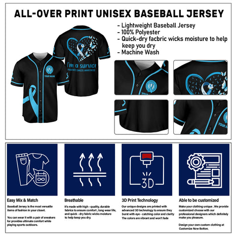 Personalized Name Prostate Cancer Jersey, I am a survivor Prostate Cancer Awareness Baseball Jersey for women men