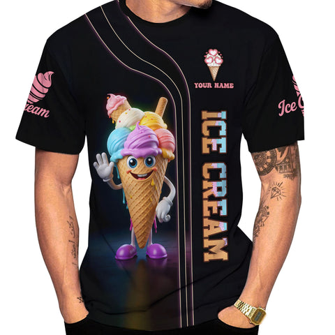 3D Pattern Printed Ice Cream T-Shirt Design, Short Sleeve Tee Women's Graphic Top Casual Wear, Unique Gift