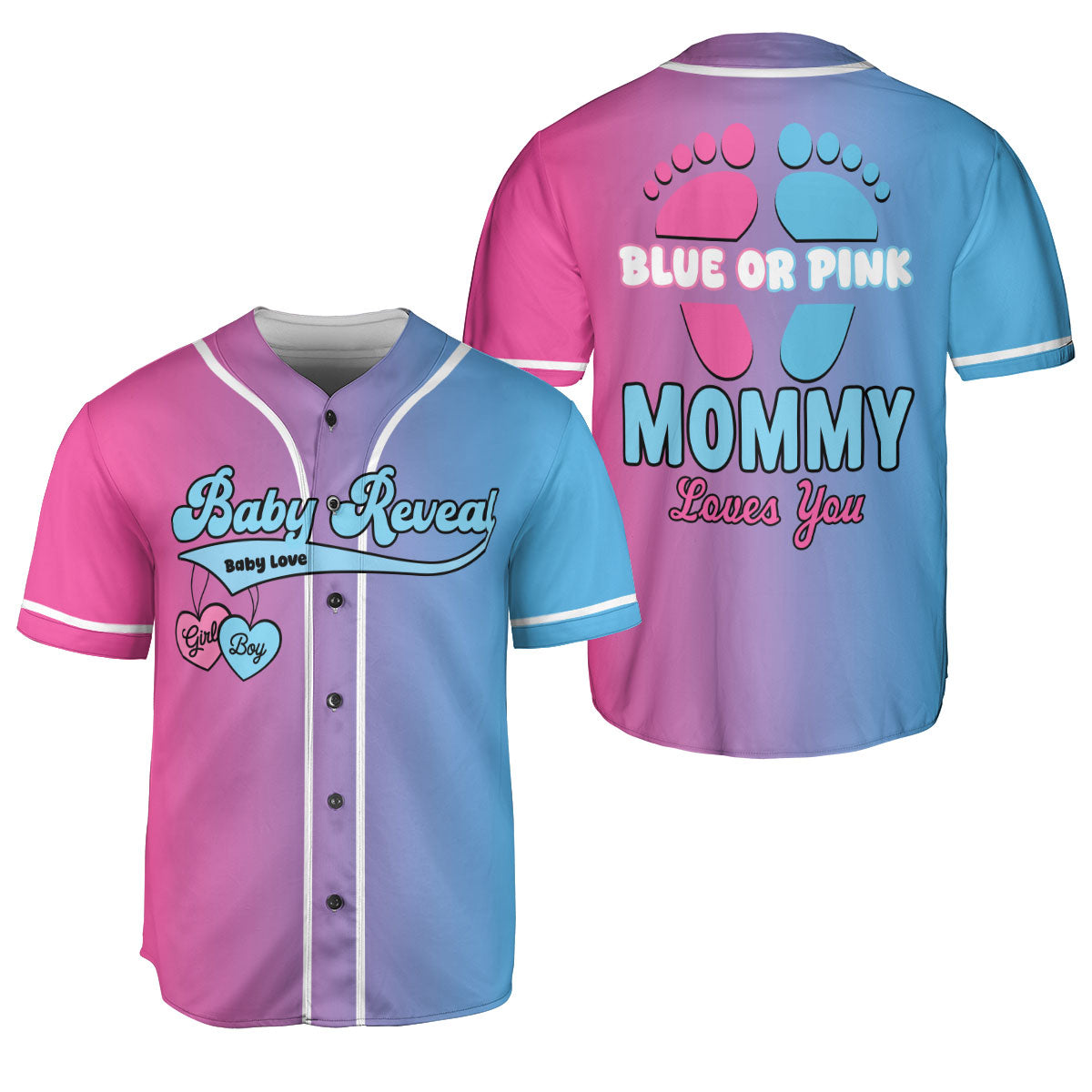 Gender Reveal Blue or Pink Baseball Jerseys, Daddy Mommy love you Shirts for Women Men, Gifts shirt for new mom new dad