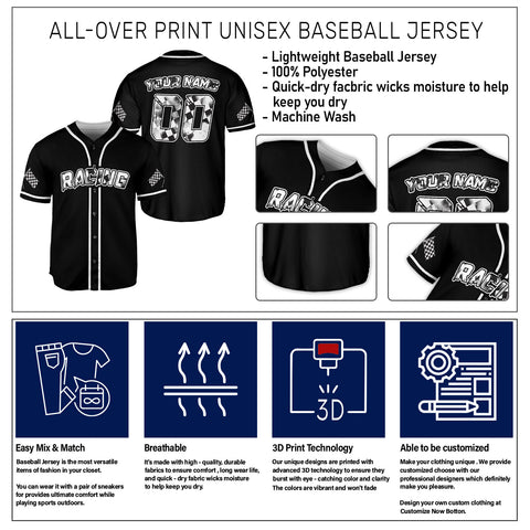 Custom Number Name Racing Jersey, Racing lover Jersey, Baseball Jersey unisex gift shirt for Men Women