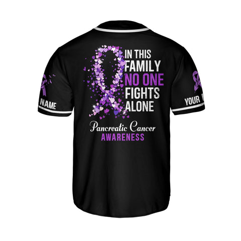 Personalized Name Pancreatic Cancer Awareness Jersey, In this family no one fight alone Pancreatic Cancer Support Jersey