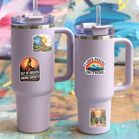 (10PCS) Outdoor Adventure Hiking Camping Stickers 3in, Sticker for Water Bottle, Waterproof Vinyl Wilderness Nature Travel Wildlife Laptop Decals