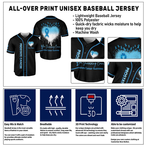 Personalized Name Prostate Cancer Jersey, I am surviving Prostate Cancer Baseball Jersey
