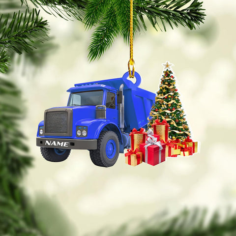 Personalized Kids Dump Truck Christmas Ornaments 2024, Yellow Construction Truck Ornaments, Dump Truck Acrylic Wood 2D Flat Ornament, Child Keepsake for Boys, Construction Big Trucks Ornament (DT 5)