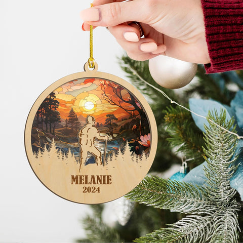 MAPrints Personalized Mountain Hiking Ornament, Hiker Ornament, Suncatcher Wood Sport Christmas Ornament, Gifts for Hiking Lovers Hiking Backpack, Hanging Ornament for Christmas 2024 (Hiki 1)