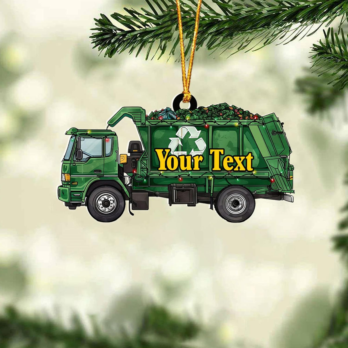 AOVL Personalized Garbage Truck Ornament 2024 Green Garbage Truck Ornament Green Garbage Truck Christmas Ornament 2024 Trash Truck Ornament Xmas Custom Garbage Truck Hanging Christmas Ornament (GT8)