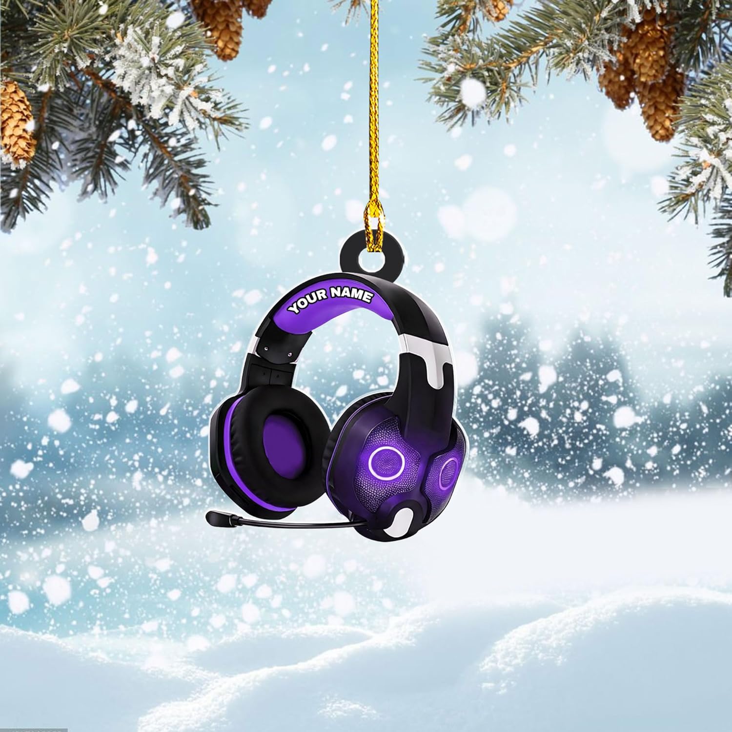 AOVL Custom Gaming Head Phones Ornaments 2024 Gaming Head Phones Light Christmas Ornament Gaming Headphone Flat Christmas Ornament Headphone Ornament Headphone Ornament Gift Christmas Tree Decor (HP1)