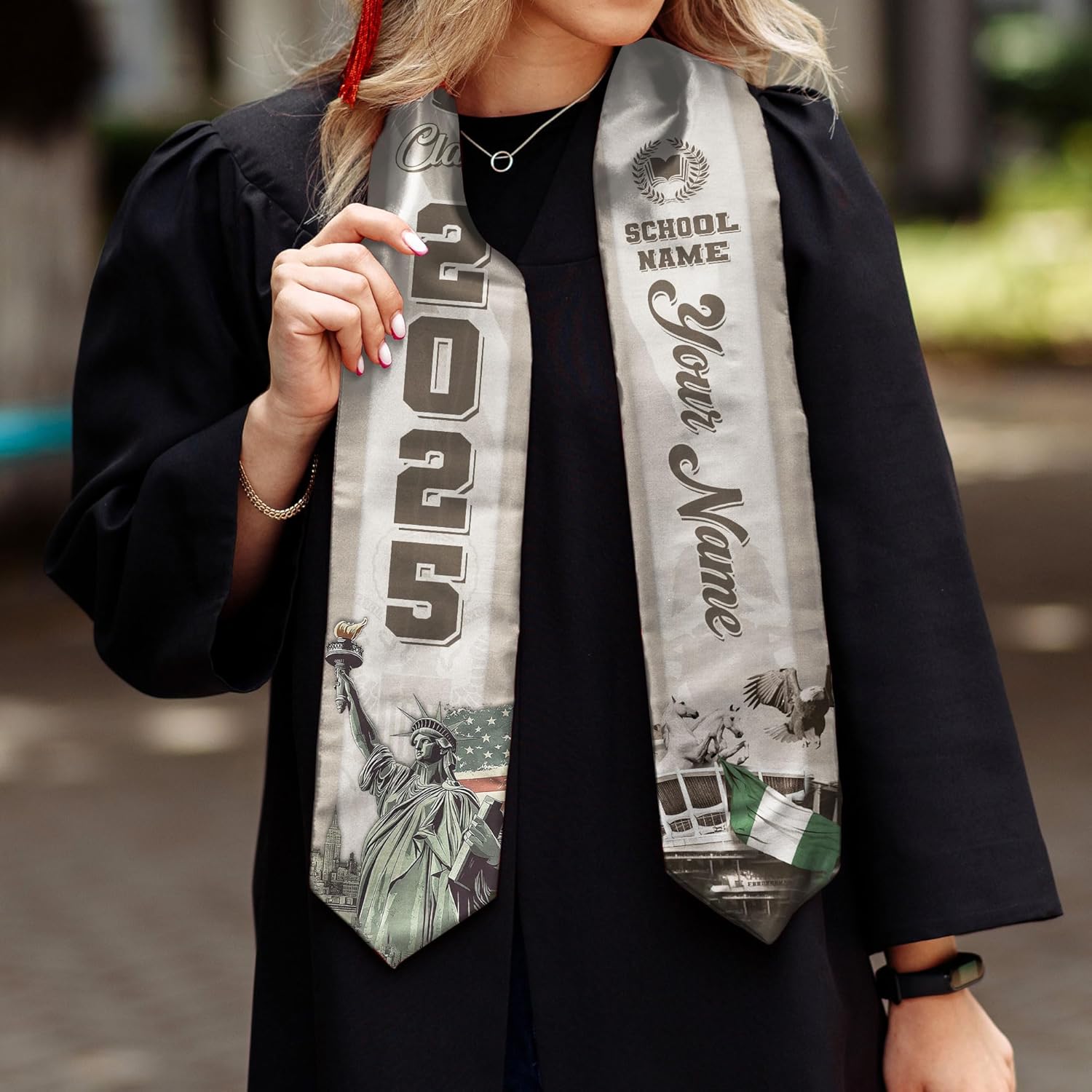 Pretyprints Custom Nigerian Graduation Sash, Nigeria Graduation Stole Customize, Nigerian American Flag Graduation Sash 2025