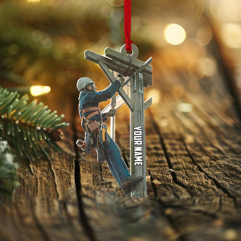 HomeDesign Personalized Lineman Ornament Custom Lineman Ornaments Line Man Christmas Ornaments Gifts for Lineman Ornament Lineman Christmas Hanging Ornament Lineman Gift Xmas Tree (Lm21)